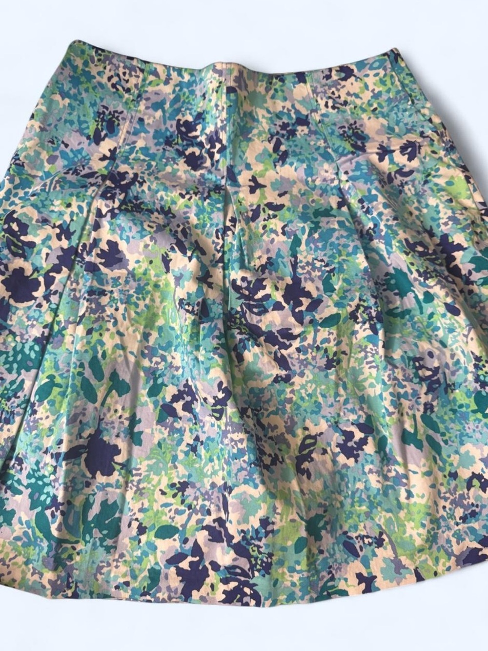 New York & Company Floral A-Line Skirt in Blue, Green & Cream